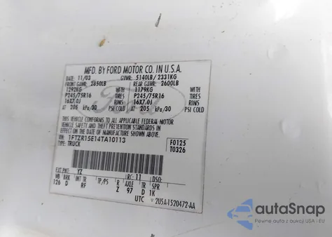 2004 Ford Ranger Xlt z USA, uszkodzony, nr VIN 1FTZR15E14TA10113